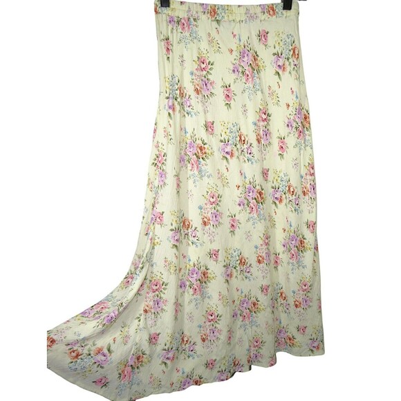 Vintage Kar-a-van Cream Floral Rose Print Textured Midi Skirt Size Small - Picture 1 of 11